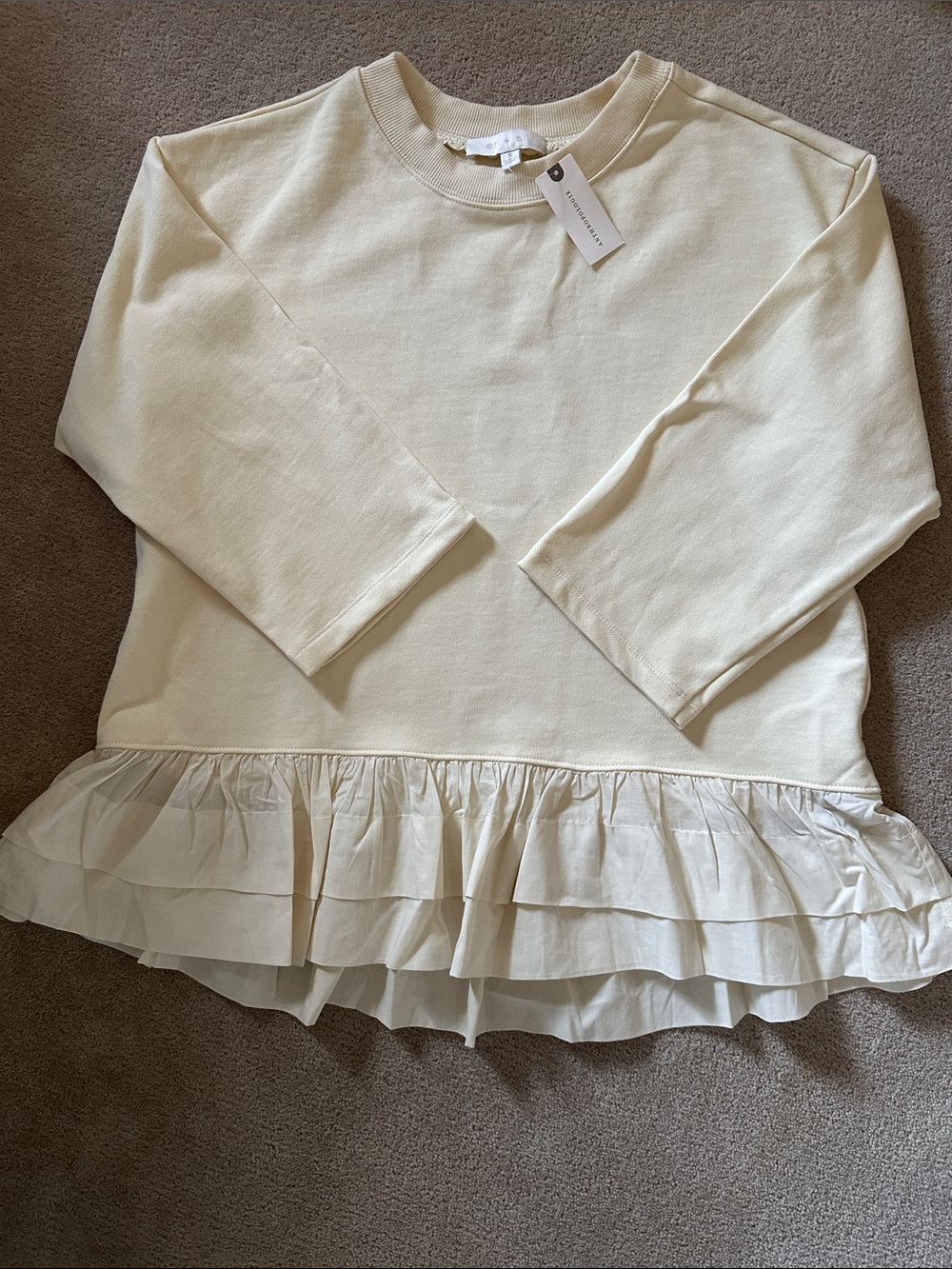 Anthropologie Cream Ruffle Hem Sweatshirt Top!